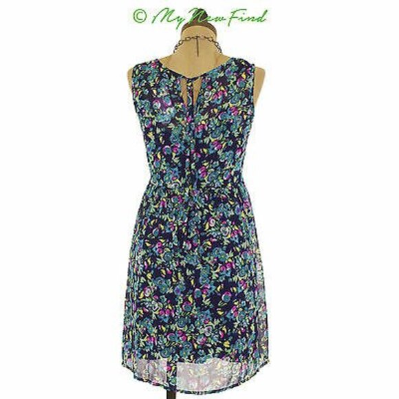 Bebop Juniors Tank Mini Dress Size S Sheer Lining Blue Multi Floral NWT B57 - Picture 3 of 3